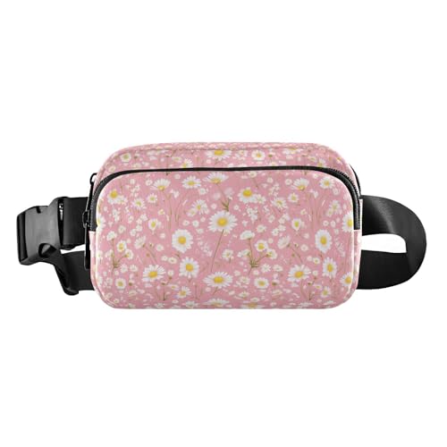 Modische Gürteltasche mit Krokodilmuster für Damen, Herren, Teenager, für Reisen, Urlaub, Laufen, Weiße Blumen, rosa Hintergrund, 1 Size von FRODOTGV