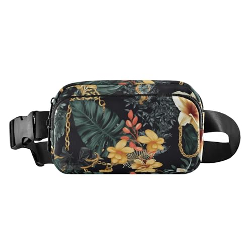 Modische Gürteltasche mit goldener Kette, Pflanzenmuster, für Herren und Damen, große Kapazität, Laufgürteltasche mit verstellbarem Riemen für Reisen, Urlaub, Laufen, Goldenes Kettenpflanzenmuster, 1 von FRODOTGV