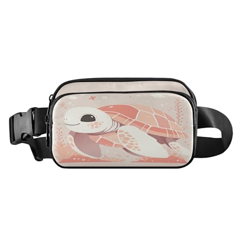 Modische Gürteltasche mit süßem und pinkem Schildkröten-Design, für Damen, Herren, Teenager, wasserdicht, mit verstellbarem Gurt, für Reisen, Urlaub, Laufen, Süße weiße und rosa Schildkröte, 1 size von FRODOTGV
