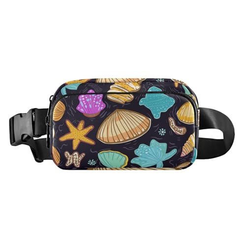 Modische Hüfttasche, Bauchtasche, bunte Muscheln auf schwarzem Hintergrund, für Herren und Damen, große Kapazität, Gürteltasche, Reisebrieftasche mit verstellbarem Riemen für Reisen, Laufen, Wandern, von FRODOTGV