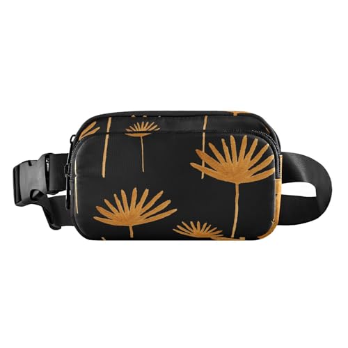 Modische Umhängetasche, Hüfttasche, mit goldfarbenen Blumen, schwarzer Hintergrund, für Damen und Herren, wasserabweisend, Anti-Diebstahl-Hüfttasche mit verstellbarem Riemen für Reisen, Einkaufen, Modische Umhängetasche, Hüfttasche, mit goldfarbenen Blumen, schwarzer Hintergrund, für Damen und Herren, wasserabweisend, Anti-Diebstahl-Hüfttasche mit verstellbarem Riemen für Reisen, Einkaufen, von FRODOTGV
