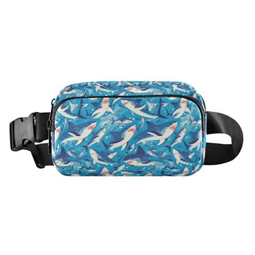 Modische Umhängetasche mit Fußball-Muster, für Damen, Herren, Teenager, für Reisen, Laufen, Wandern, Haie, wasserblaues Muster, 1 Size von FRODOTGV