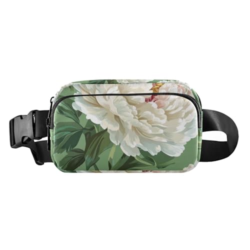 Modische Umhängetasche mit niedlichem Pfingstrosenmotiv, für Damen, Herren, Teenager, Mini-Crossbody-Sporttasche mit verstellbarem Riemen, für Reisen, Einkaufen, Laufen, Süße Pfingstrosen, Grün, 1 Modische Umhängetasche mit niedlichem Pfingstrosenmotiv, für Damen, Herren, Teenager, Mini-Crossbody-Sporttasche mit verstellbarem Riemen, für Reisen, Einkaufen, Laufen, Süße Pfingstrosen, Grün, 1 von FRODOTGV