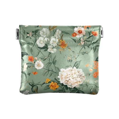 Münzgeldbörse aus Leder mit Herbstblumen, Salbeigrün, einzigartiger Schmuck-Organizer für Männer und Frauen, Herbstblumen, 4.33"(L) x 3.74"(W) x 0.39"(H), Classic von FRODOTGV