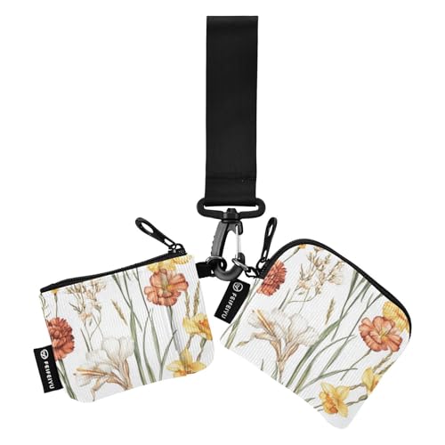 Münzgeldbörse mit Narzissen-Motiv, 2 Stück, Motiv: Herbstblumen, Weiß, Kreditkartenhalter, Geldbörse, niedlich, modisch, Reißverschluss, Bargeld, Münzbörse mit Handgelenkschlaufe für Männer und von FRODOTGV