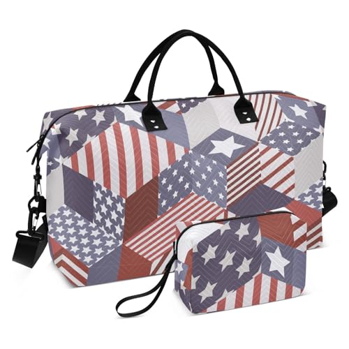 Nahtlose Reisetasche mit USA-Flagge, Handgepäck, Wochenendtasche, Übernachtungstasche, faltbar, Turnbeutel mit Kulturbeutel für Geschäftsreisen, Yoga, Nahtlose USA-Flagge, 1 Size von FRODOTGV