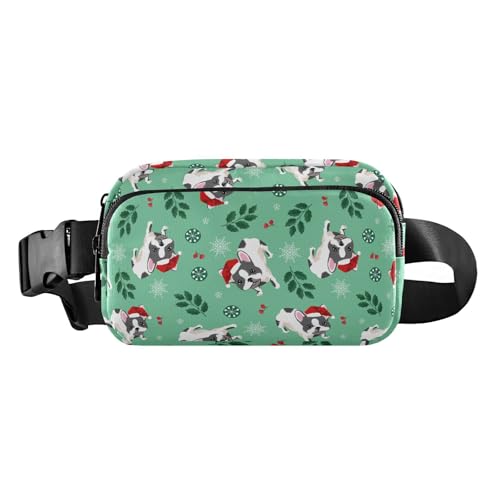 Niedliche Gürteltasche für Weihnachten, Französische Bulldogge, Weiß, Grün, für Damen, Herren, Teenager, Mehrzweck-Umhängetasche mit verstellbarem Riemen für Reisen, Laufen, Wandern, Französische von FRODOTGV