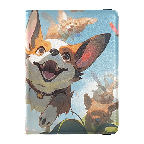 Niedliche Happy Puppies Playing in Grass Blue Sky Travel Passport Wallet Passport Cover with RFID Blocking Leather Passport Holder Passport Case Travel Documents Wallet, Niedliche Happy Puppies von FRODOTGV