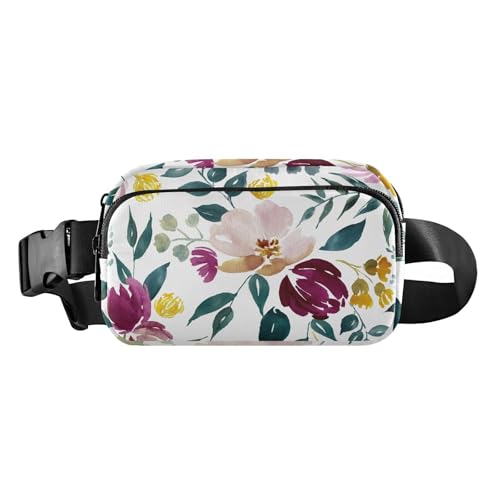 Niedliche Hüfttasche Aquarell Blumenmuster zarte Blume Frauen Männer Jugendliche kleine Schulter Tasche Gürtel Pack mit verstellbarem Gurt für Reisen Laufen, Aquarell Blumenmuster zarte Blume, 1 von FRODOTGV