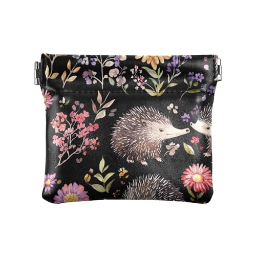 Niedliche Igel, schwarz, Leder-Münzgeldbörse, einzigartiger Münzhalter für Mädchen, Frauen, Damen, Niedliche Igel, Schwarz, 4.33"(L) x 3.74"(W) x 0.39"(H), Classic von FRODOTGV