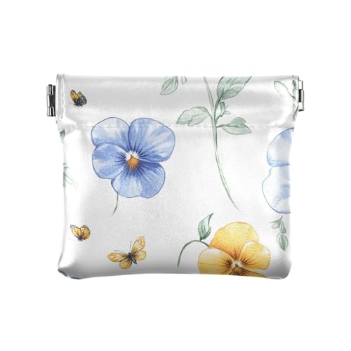Niedliche blaue Stiefmütterchen, Leder-Münzgeldbörsen, einzigartiger Kartenschlüssel-Organizer für Mädchen, Frauen, Damen, Niedliches blaues Stiefmütterchen, 4.33"(L) x 3.74"(W) x 0.39"(H), Classic von FRODOTGV