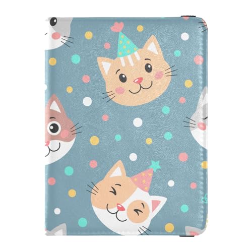 Niedliche lustige Katzen in Party Caps Reisepasshülle Reisepass und Impfkarte Brieftasche Combo Männer Frauen Leder Reisedokumente Organizer mit Impfkartenfach, Niedliche lustige Katzen in von FRODOTGV