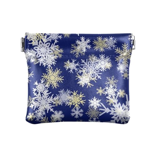 PU-Leder-Geldbörse für Damen, persönliche Gegenstände, Organizer, niedlich, blau, Weihnachts-Schnee-Illustration, Weihnachts-Schneeflocke, Blaue Weihnachtsschnee-Illustration, Weihnachts-Schneeflocke, von FRODOTGV