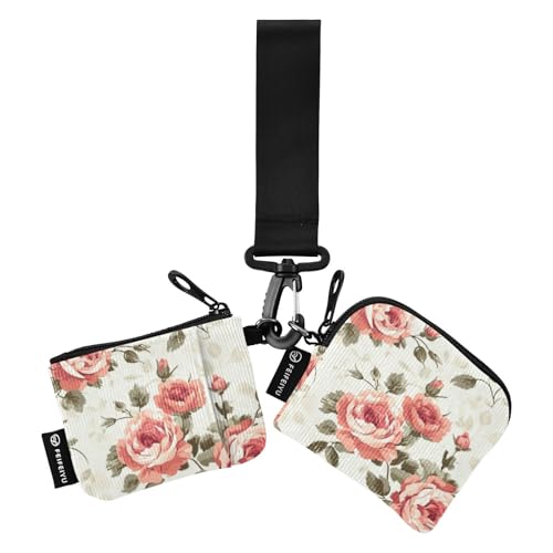 Pfirsichblumen-Geldbörse mit zwei Handgelenken, dünn, flach, Ausweis-Schutz mit Schlüsselanhänger, für Männer und Frauen, 2 Packungen, Pfirsichblumen, 1 size von FRODOTGV