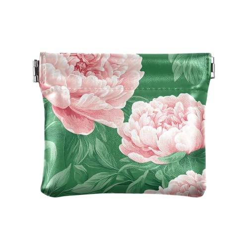 Pfirsichfarbene süße Pfingstrosen für Damen, kleine Ledergeldbörse, einzigartiger Schmuck für Frauen, Pfirsichfarbene Pfingstrosen, 4.33"(L) x 3.74"(W) x 0.39"(H), Classic von FRODOTGV