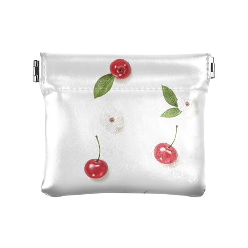 Red Cherry Fruits Damen Kleine Leder Münzbörse Geldbörse Niedliche Kosmetiktaschen für Männer Frauen Reisen, Rote Kirschfrüchte, 4.33"(L) x 3.74"(W) x 0.39"(H), Classic von FRODOTGV