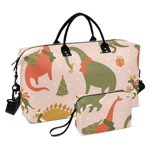 Reisetasche, Motiv: Dinosaurier, Weihnachtsbaum, Rex, Rosa, faltbar, Reisetasche, Turnbeutel mit verstellbarem Gurt, für Yoga, Flugzeug, Reisen, Dinosaurier-Weihnachtsbaum, Rex, Rosa, 1 Size von FRODOTGV