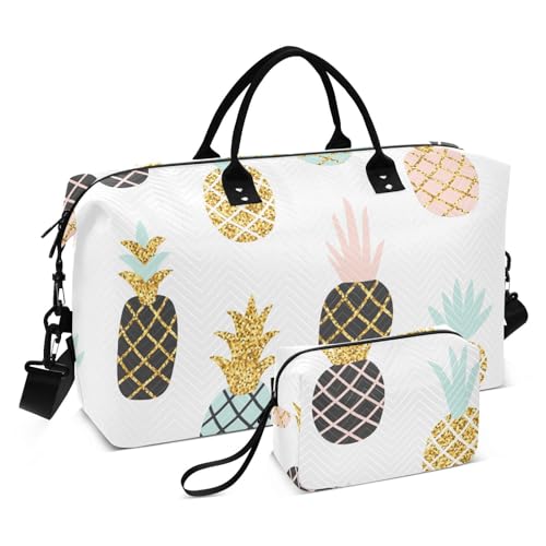 Reisetasche, Reisetasche, Turnbeutel, multifunktional, groß, Handgepäcktasche mit Kulturbeutel für Trekking, Workout, Ananas, Gold-Glitzer, Ananas-Gold-Glitzer, 1 Size von FRODOTGV