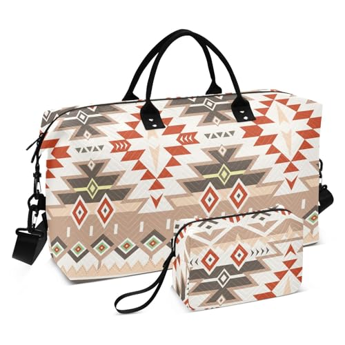 Reisetasche, Sporttasche, Turnbeutel, 2-teiliges Set, Reise-Wochenendausrüstung, Tasche mit Kulturbeutel für Reisen, Geschäftsreisen, Tribal-Muster, Rotbraun, Tribal-Muster, Rotbraun, Einheitsgröße, von FRODOTGV