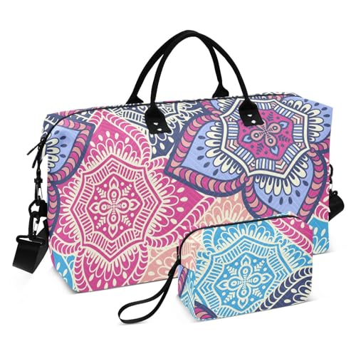 Reisetasche für Übernachtung, ethnisches Blumen-Mandala, rosa, Handgepäck, Wochenendtasche mit verstellbarem Riemen, Sporttasche, Turnbeutel für Sport, Flugzeug, Reisen, wasserdicht, Ethnisches von FRODOTGV