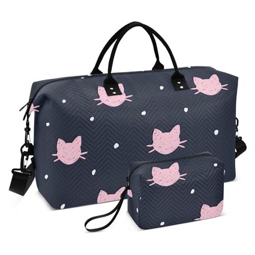 Reisetasche für die Nacht, handgezeichnete Katzen, Kritzeleien, blau und rosa, Tragetasche mit verstellbarem Riemen, Reisetasche, Turnbeutel für Reisen, Sport, wasserdicht, Handgezeichnete Katzen, von FRODOTGV