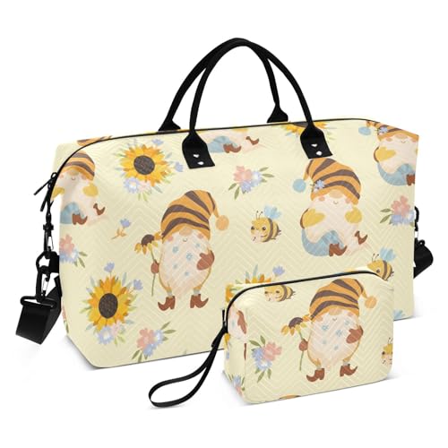 Reisetasche mit Sonnenblumen, Honigbienen, Zwergen, Schultertasche, Wochenendtasche, Übernachtungstasche, großes Fassungsvermögen, Turnbeutel mit Kulturbeutel für Flugzeugreisen, Reisen, Muster von FRODOTGV