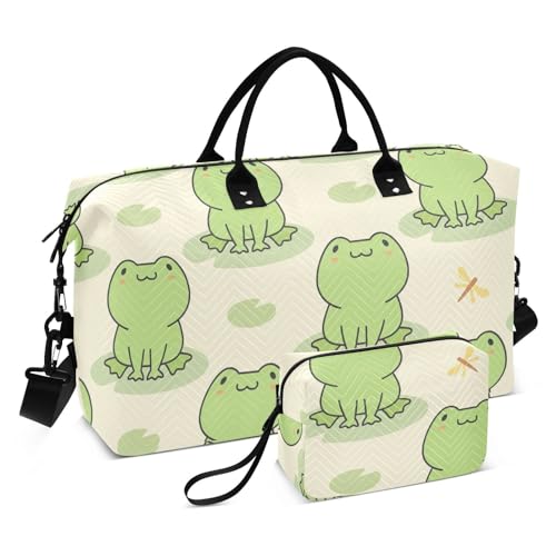 Reisetasche mit niedlichem Frosch-Muster, wasserdicht, mit Kulturbeutel, für Trekking, Workout, Grün, Niedliches Frosch-Muster, grün, 1 Size von FRODOTGV
