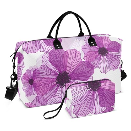 Reisetasche mit romantischem Blumenmuster, Retro-Stil, Lila, große Handgepäcktasche mit verstellbarem Riemen, Tragetasche für Trekking, Ausflüge, multifunktional, Romantische Blume, von FRODOTGV