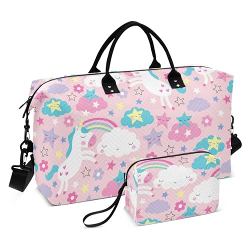 Reisetasche mit rosa Einhörnern, Handgepäcktasche mit verstellbarem Riemen, Turnbeutel für Fitnessstudio, Flugzeug, Reisen, faltbar, Rosa Einhörner-Muster, 1 Size von FRODOTGV