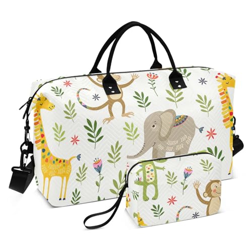 Reisetaschen, groß, Turnbeutel, 2-teiliges Set, Wochenendtasche mit Kulturbeutel für Reisen, Trekking, nahtlos, Baby-Muster, Löwe, Giraffe, Affe, Nahtloses Baby-Muster, Löwe, Giraffe, Affe, 1 Size von FRODOTGV