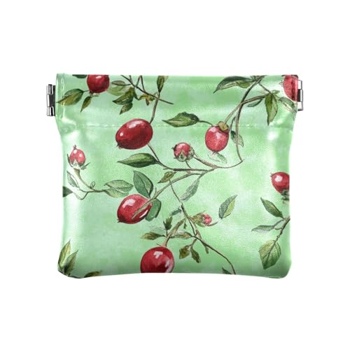 Rotes frisches Obst Grün Damen Leder Münzgeldbörse Wasserdichte Tasche Geldbörse Make-up Tasche für Männer Frauen Reisen, Rot, frisches Obst, Grün, 4.33"(L) x 3.74"(W) x 0.39"(H), Classic von FRODOTGV