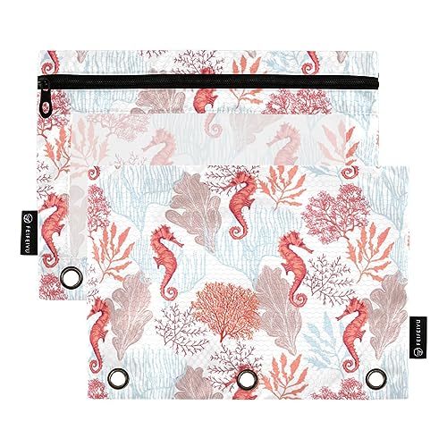 Sealife Botanical Binder Pencil Pouches 3-Ring Binder Pockets 2 Pack Clear Pen Case Zipper 3 Hole Binder for 3-Ring Binder von FRODOTGV