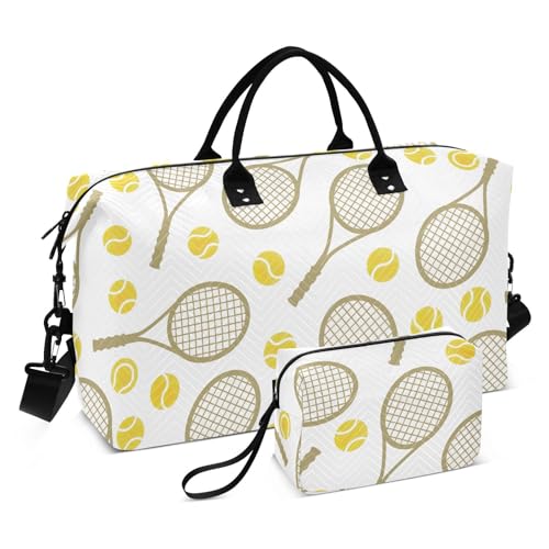 Seesack, Sportmuster, Tennis-Symbole, flach, gelb, Handgepäcktasche mit Kulturbeutel, Turnbeutel für Reisen, Sport, faltbar, Tennis-Symbole mit Sportmuster, flach, Gelb, 1 Size von FRODOTGV