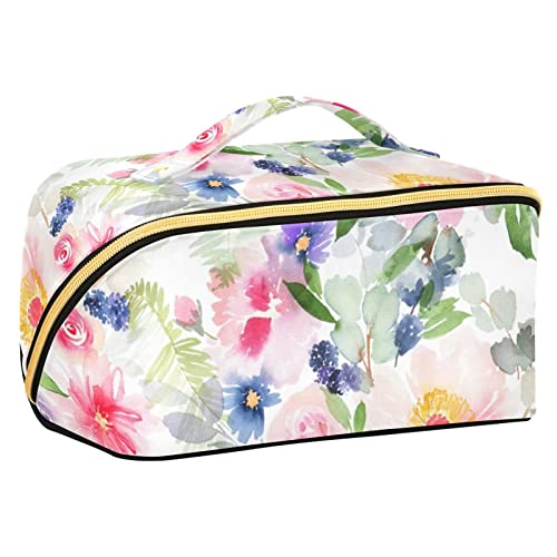 Sommermuster mit Aquarell-Blumen, handgefertigt, tragbare Reise-Make-up-Tasche, große Kapazität, Reise-Kosmetiktasche, Reise-Kulturbeutel, wasserdichte Make-up-Tasche, Make-up-Organizer-Tasche mit von FRODOTGV