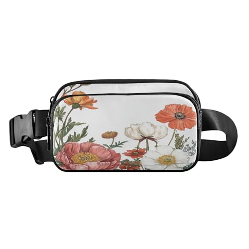 Stilvolle Crossbody-Tasche mit Blumen-Pfingstrosen, Anemone, für Herren und Damen, Mehrzweck-Brusttasche mit verstellbarem Riemen für Reisen, Urlaub, Laufen, Blumen Pfingstrosen Anemone, 1 size von FRODOTGV