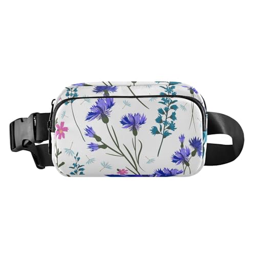 Stilvolle Umhängetasche, Hüfttasche, Feldblumen, Blätter, Kräutermuster, weiß, für Herren und Damen, große Kapazität, Bauchtasche mit verstellbarem Gurt, für Reisen, Einkaufen, Laufen, Feldblumen von FRODOTGV