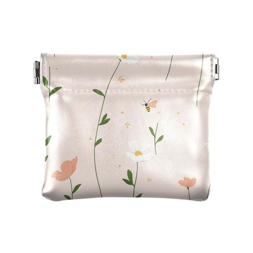Süße Blume und Weißes Rouge, kleine Geldbörse für Damen, Leder, einzigartige Kosmetiktaschen für Frauen und Mädchen, Niedliche Blume und Weißes Rouge, 4.33"(L) x 3.74"(W) x 0.39"(H), Classic von FRODOTGV
