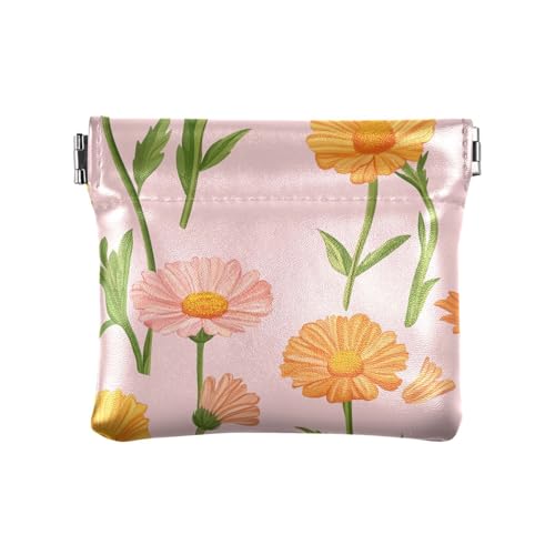 Süße Calendula Pfirsich-PU-Leder-Geldbörse für Kleingeld, praktische Geldbörse für Männer und Frauen, Niedliche Ringelblume Pfirsich, 4.33"(L) x 3.74"(W) x 0.39"(H), Classic von FRODOTGV