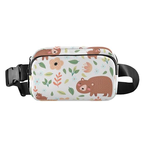 Süße Gürteltasche, Umhängetasche, süße Bären, Familie, Blumen, Weiß, Braun, Damen, Herren, Teenager, kleine Bauchtasche mit verstellbarem Gurt für Reisen, Einkaufen, Laufen, Cute Bears Family Flowers von FRODOTGV