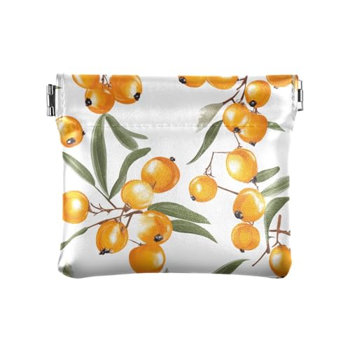 Süße Sanddornfrüchte Damen Leder Münzgeldbörse Geldbörse ausgefallene Kosmetiktaschen für Männer Frauen Reisen, Süße Sanddornfrüchte, 4.33"(L) x 3.74"(W) x 0.39"(H), Classic von FRODOTGV