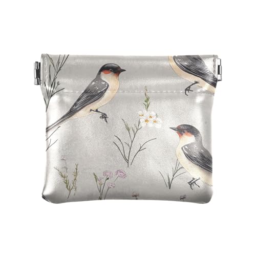 Süße Schwalbenvögel Damen Kleine Leder Kleingeld Geldbörse Tragbare Münzhalter für Frauen Jungen Mädchen, Niedliche Schwalbenvögel, 4.33"(L) x 3.74"(W) x 0.39"(H), Classic von FRODOTGV