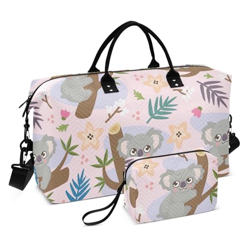 Süße handgezeichnete Koala-Reisetasche, groß, multifunktional, groß, mit Kulturbeutel, für Trekking, Fitnessstudio, Rosa / Grau, Niedlicher handgezeichneter Koala, Rosa, Grau, 1 Size von FRODOTGV