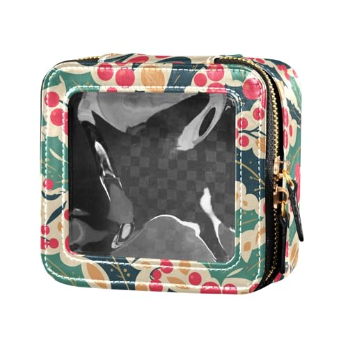 Tote Fisch-Skelette, wasserdicht, transparent, Make-up-Tasche für Damen und Mädchen, tragbarer Kosmetik-Organizer, Hautpflegebeutel, Weihnachts-Stechpalmenbeeren, Einheitsgröße von FRODOTGV