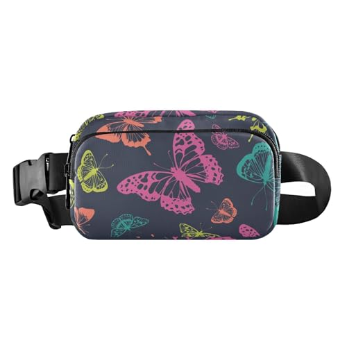 Trendige Gürteltasche mit bunten Schmetterlingen auf schwarzem Hintergrund, für Herren und Damen, großes Fassungsvermögen, Croose-Körpergeldbörse mit verstellbarem Riemen, für Shopping, Sport, Arbeit, von FRODOTGV