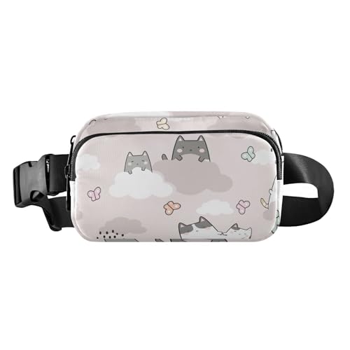 Trendige Mini-Hüfttasche für Damen, Herren, Teenager, Gürteltasche mit verstellbarem Riemen für Reisen, Einkaufen, Laufen, niedliche Katzen im Himmel, Niedliche Katzen im Himmel, 1 Size von FRODOTGV