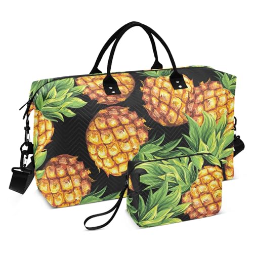 Übergroße Reisetasche mit Ananas-Muster, tropische Früchte, gelb, Wochenendtasche, Kulturbeutel, Turnbeutel für Workout, Trekking, 2-teiliges Set, Ananas-Muster, tropische Früchte, Gelb, 1 Size von FRODOTGV