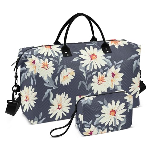 Übergroße Reisetasche mit hübschem Gänseblümchen-Blumendruck, Schultertasche, Wochenendtasche, Übernachtungstasche, mit verstellbarem Riemen, Sporttasche für Wanderausflüge, multifunktional, Hübscher von FRODOTGV