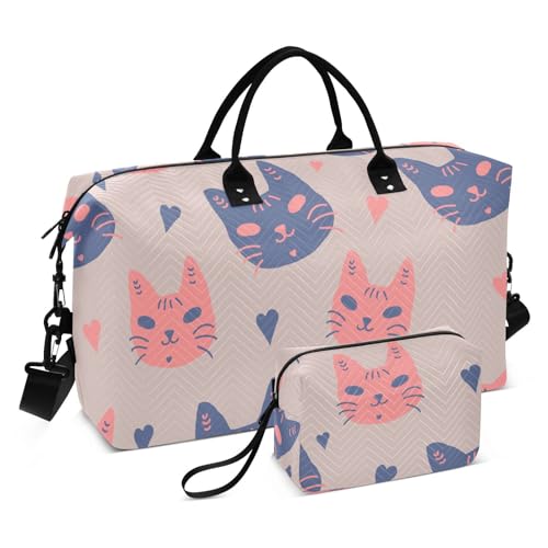 Übergroße Reisetasche mit lustigem rosa blauen Gesichtern und Herzen, Übernachtungstasche mit verstellbarem Riemen, Sporttasche, Turnbeutel für Yoga, Yoga, wasserdicht, Lustige rosa blaue Gesichter von FRODOTGV