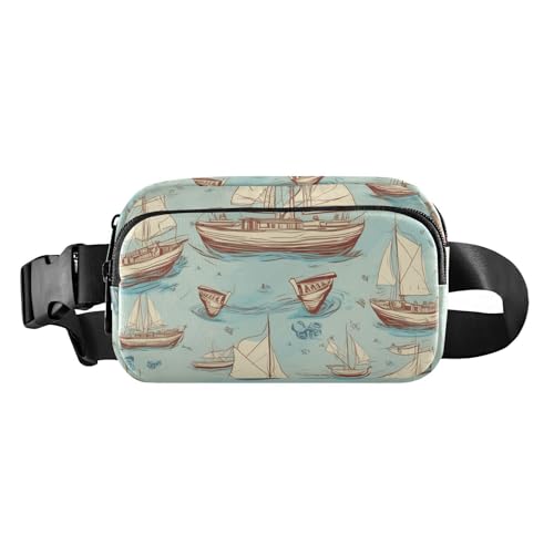 Umhängetasche für Damen, Herren, Teenager, trendig, wasserabweisend, Bauchtasche mit verstellbarem Gurt für Reisen, Fitnessstudio, Arbeit, weißes Bootsmuster, Weißes Bootsmuster, 1 Size von FRODOTGV