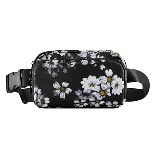 Umhängetasche für Damen und Herren, Teenager, trendig, wasserabweisend, mit verstellbarem Gurt, für Radfahren, Wandern, Fitnessstudio, Gänseblümchen-Blumenmuster, Schwarz, Gänseblümchen-Blumenmuster, Umhängetasche für Damen und Herren, Teenager, trendig, wasserabweisend, mit verstellbarem Gurt, für Radfahren, Wandern, Fitnessstudio, Gänseblümchen-Blumenmuster, Schwarz, Gänseblümchen-Blumenmuster, von FRODOTGV